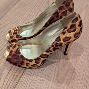 Guess Animal Print Peep Toe Heels